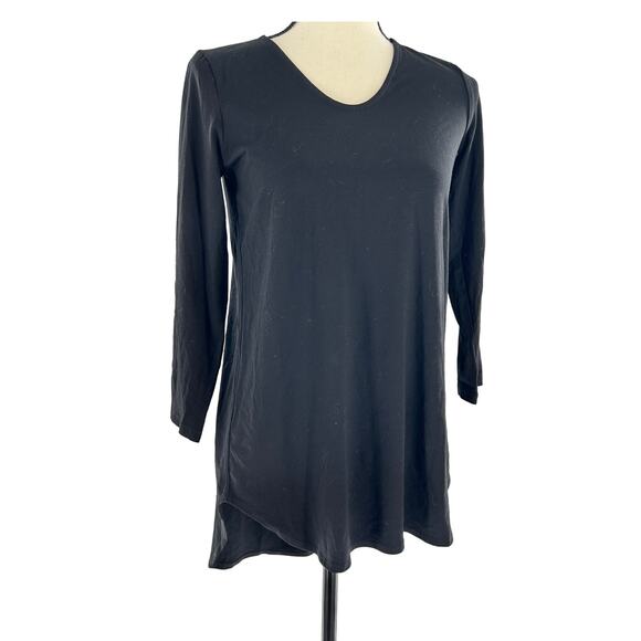 Eileen Fisher Tencel Jersey Tunic Top XSP PXS PP Black Petite V Neck Blouse - Picture 1 of 5